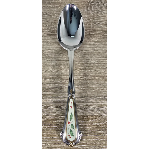 Lenox Holiday Holly & Berry Place Serving Spoon 18/10 Stainless Flatware new VTG - Picture 1 of 5